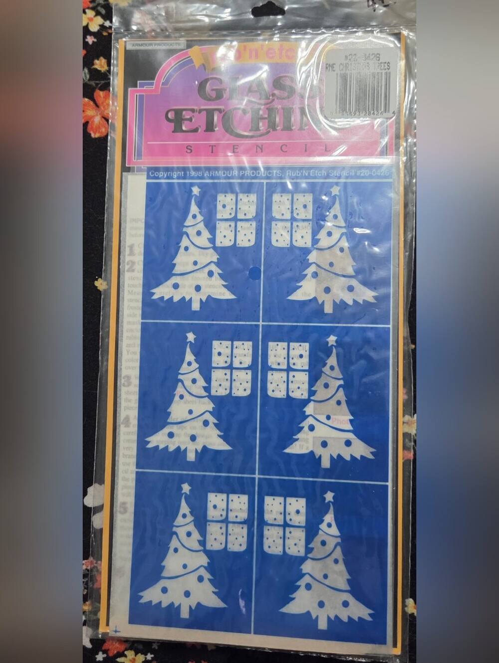 Vintage 90s Armour Products Rub 'N Etch Glass Etching Stencil